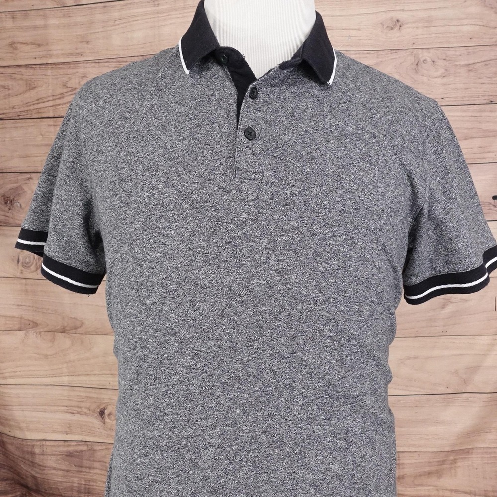 Apt 9 Polo Shirt Mens Large Gray Heather Black Short Sleeve Knit Contrast Collar